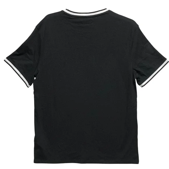 Guess  Mens Black Ringer T-Shirt White Logo Crew Neck Large NWT - Picture 4 of 6